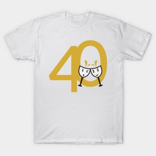 40th Birthday Large Numbers and Cute Wine Glasses T-Shirt